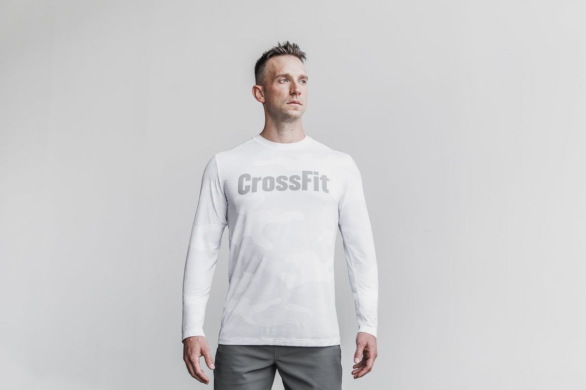 Nobull Crossfit® Men\'s Long Sleeves White Camo | Australia (QN7812)